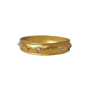 Leslie Block Bangle Bracelet Vintage Matte Gold Studded Rhinestones Classic 90s